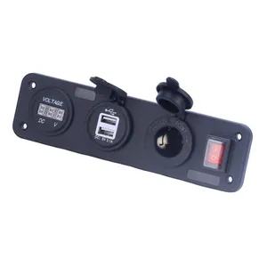 シガレットライターソケット12VデュアルUSB2.1A/1A電源アダプターコンセント4ポートパネルカーボートマリン用USBカーチャージャー