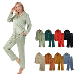 Pijama de Satén de Lujo Cómodo de Manga Larga para Mujer en Oferta, 21 Colores, Envío Rápido y Cierre de Cintura Elástica - Product Image 1