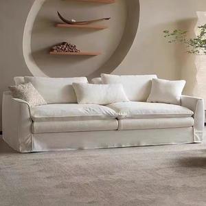 Sofá de Lino y Algodón Estilo Japonés Wabi Sabi, Sofá Recto de Tres Plazas, Desmontable y Lavable para Sala de Estar - Product Image 1