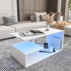 Weißer intelligenter Couch tisch des modernen glänzenden Designs mit Lichtern für Wohnzimmer