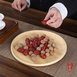 Bamboo Fruit Plate Handmade Round <b>Snack</b> <b>Tray</b> For Dried Fruits Tea Set Storage Unfinished Wooden Pattern YY0886 - Product Image 1