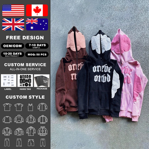 Sweat à capuche zippé intégral Y2K en coton épais personnalisé avec imprimé en relief, en tissu molletonné épais pour homme - Product Image 2
