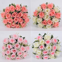 Bouquet de 18 grandes roses artificielles haut de gamme en soie pour mariage nuptial