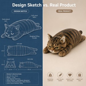 Peluche de chat gris tigré lestée avec design réaliste allongé, <span class=keywords><strong>jouet</strong></span> en peluche doux pour soulager l'anxiété et le soutien sensoriel - Product Image 3