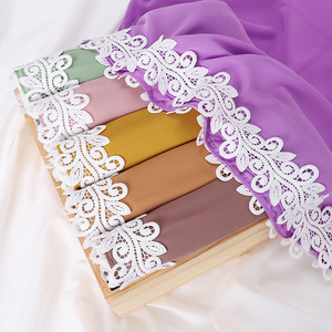 Khăn voan viền ren Khăn trùm đầu màu trơn khăn Pompom trơn Khăn choàng thời trang Malay tudung bawal - Product Image 3