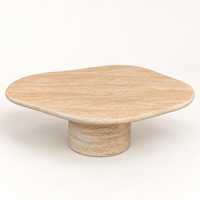 MEUBLES JIAMEIJIA |   Table basse ronde effet travertin avec piétement cylindrique