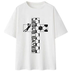 T-shirt personnalisé drôle « Jésus sauve le gardien de but », T-shirt graphique <span class=keywords><strong>en</strong></span> coton vieilli coupe oversize, haut décontracté pour supporter chrétien de football pour le jour du match - Product Image 3