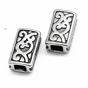 yunnique Stainless Steel Rectangular <b>Spacer</b> Beads With Retro Pattern For Bracelet Making DIY Jewelry Accessories - Product Image 1
