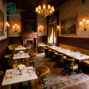 Sofá de terciopelo clásico de mediados de siglo con forma de semicírculo, mesa cuadrada de piedra para hotel/restaurante y mobiliario de asientos tipo cabina para cafetería - Product Image 5