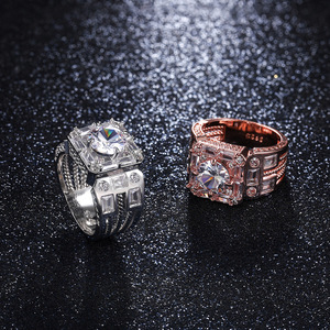 Bague de cocktail géométrique F676 en or rose avec cristaux et strass sertis, bague de fiançailles fine pour femme - Product Image 4