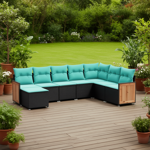 Ensemble de canapés de jardin en rotin noir avec pieds réglables, mobilier d'extérieur au design contemporain, ensemble de jardin 6 places - Product Image 2