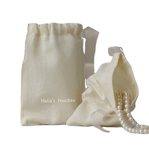 Bolsa de Cordón de Algodón Crema Reciclable para Joyería, Relojes, Gafas, Bolsa Pequeña Elegante Personalizada con Logotipo, Bolsa de Cosméticos y Belleza - Product Image 1