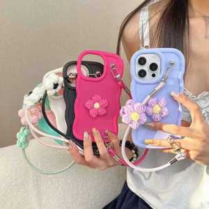 2025 hoa mới lượn sóng Silicone trường hợp cho iPhone 16 Pro Max với dây da dây đeo cổ tay bìa cho Apple 15 cộng với TPU vỏ - Product Image 1