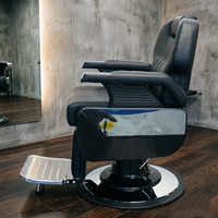 Fauteuil de barbier inclinable hydraulique en cuir PU noir avec dossier extra large et rotation à 360° °   Repose-pieds pivotant et réglable pour salon de coiffure
