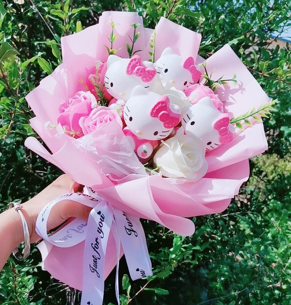 All pink - all fake flowers