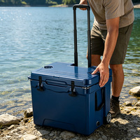 Glacière portable rotomoulée robuste 40L - Livraison de fruits de mer et traiteur, maintien de la glace pendant 7 jours, poignée à roulettes, roues, pour aliments et canettes