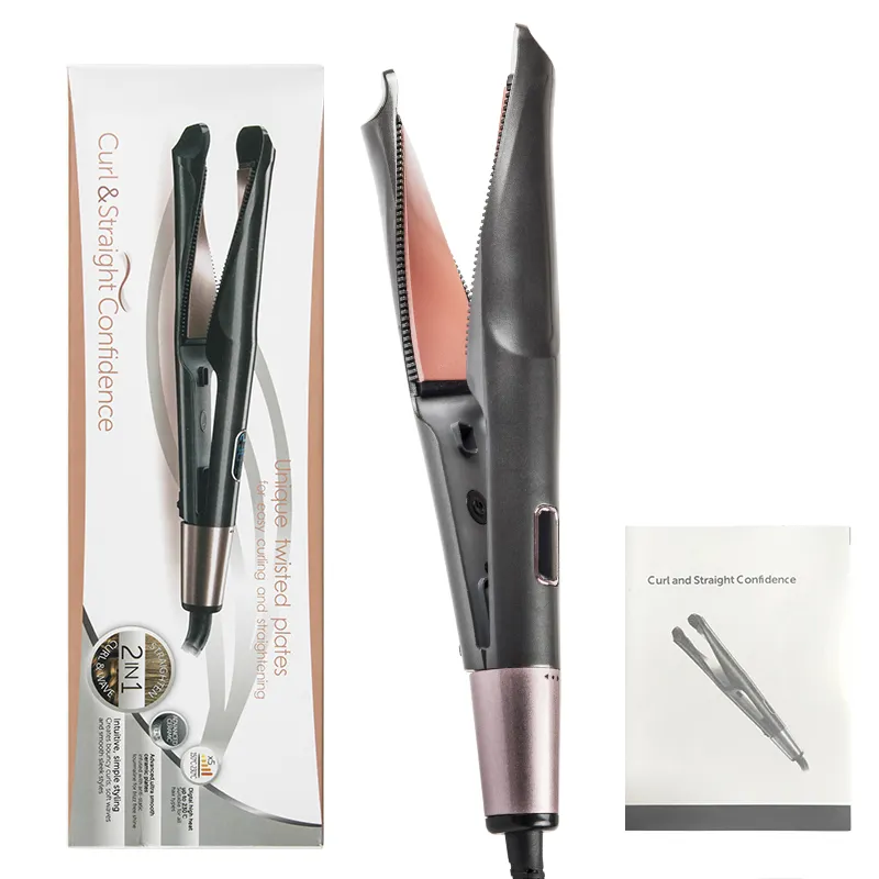 hair styling tools ceramic flat iron with custom logo LCD Display 2 in 1 hair Straightener and Curling Iron hot curlers