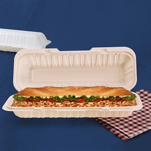 Contenedor de Alimentos Biodegradable Tipo Concha de Almeja para Comida para Llevar, 13x5x3 Pulgadas, Lonchera con Tapa, Caja Desechable Tipo <span class=keywords><strong>Submarino</strong></span> MFPP - Product Image 1