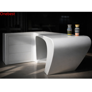 Escritorio de Oficina para Jefe de Diseño Italiano Único en Piedra Corian, Blanco Brillante, Mesas de Trabajo para Presidente y Director Ejecutivo - Product Image 2