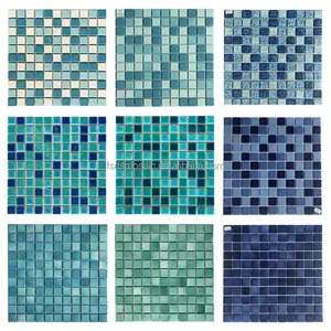 Banyo çini ture renkler için özelleştirilmiş mozaik çini cam mozaik doğal mavi yüzme havuzu kristal mozaik cam karo