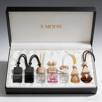Botella de Vidrio Negra Degradada Clásica Vacía con Tapa de Madera Negra Personalizada, Difusor de Perfume y Aceites Esenciales para Coche, Ambientador Colgante