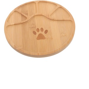 Assiette en bambou en forme de patte de chat pour enfants, plateau rond en bois pour servir des collations avec motif de patte. - Product Image 5