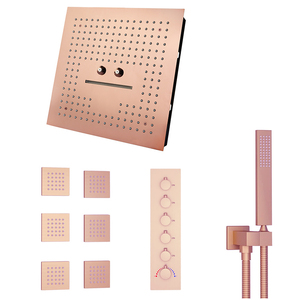 Set Doccia a Pioggia Moderno in Ottone e Acciaio Inox 304, Colonna Doccia a Parete con Miscelatore, Finitura Spazzolata, Ceramica - Product Image 5