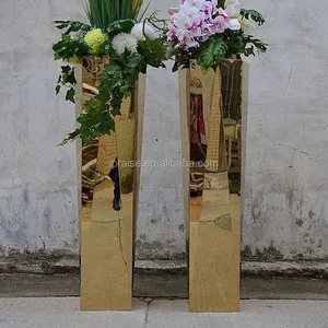 Vaso de flores de metal para plantas, vaso de flores de aço inoxidável para o interior de ouro em tamanho grande