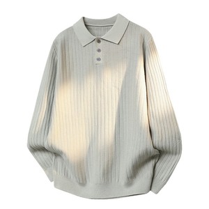 Maglione da Uomo in Stile Coreano Primavera/Estate, Casual, Tinta Unita, Maniche Lunghe con Colletto POLO e Cappuccio - Product Image 5