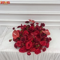 Guirlande de fleurs artificielles rouges SMS pour centre de table de mariage, décoration d'événements, arrangement floral pour table