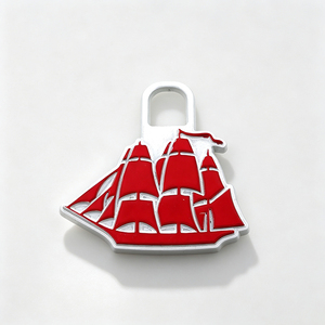 Tirette de fermeture éclair en forme de voilier rouge en alliage argenté pour sacs, sacs à dos, équipements de voyage et accessoires de mode - Product Image 2