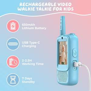 GY 视频对讲机儿童款 2 件套 锂电池可充电 屏幕 <1.5 公里远距离 双向对讲机 4 种语音效果 塑料材质 0-3 岁 - Product Image 5