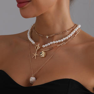 Fashion Baroque <b>Pearl</b> Starfish <b>Necklace</b> for Women with Seashell <b>and</b> Conch Beach Elements Casual Jewelry - Product Image 4