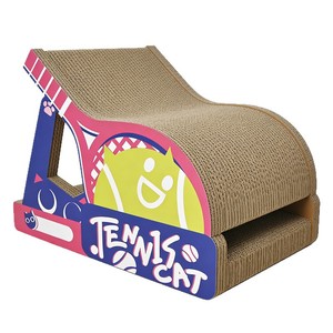 Cama para gatos con forma de raqueta de tenis, de cartón corrugado, resistente al desgaste y sin pelusas, con juguete integrado para gatos. - Product Image 2