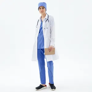 패션 뜨거운 판매 사용자 정의 디자인 화이트 코튼 의사 유니폼 병원 유니폼 숙녀 의료 의사 실험실 코트