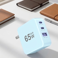 Chargeur mural GaN 65W couleur macaron, 2 ports Type C et 1 port USB-A, adaptateur secteur à charge rapide pour téléphone portable et ordinateur portable (vente en gros)