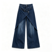 SOONREE Jean asymétrique taille haute pour femme, pantalon en denim à jambe large, style streetwear moderne