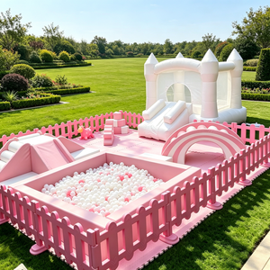 Ensemble <span class=keywords><strong>de</strong></span> jeu gonflable blanc et rose <span class=keywords><strong>pour</strong></span> enfants, avec tunnel, piscine à balles, équipement <span class=keywords><strong>de</strong></span> terrain <span class=keywords><strong>de</strong></span> jeu intérieur/extérieur <span class=keywords><strong>pour</strong></span> fêtes d'<span class=keywords><strong>anniversaire</strong></span> et location d'événements - Product Image 1