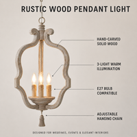 Lampe suspendue rétro en bois sculpté de style rural américain, idéale pour la décoration personnalisée de salle à manger, couloir ou mariage