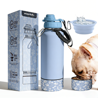 Bouteille d'eau portable 2 en 1 pour chien, en acier inoxydable, isolée, avec boîte de rangement alimentaire amovible