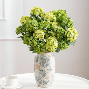 Bouquet d'hortensias artificiels Meng Jie, fleurs vert clair en plastique et soie, décoration d'intérieur, arrangement floral pour mariage - Product Image 1