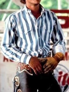 نمط تصميم طويل الأكمام مخطط عارضة واحدة الصدر قمم جيوب بدوره أسفل طوق قميص الرجال - Product Image 4