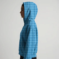 Sweat-shirt à capuche imprimé numérique à carreaux bleus inspiré du style Y2K, coupe oversize, épaules tombantes, streetwear, fermeture éclair, logo personnalisé