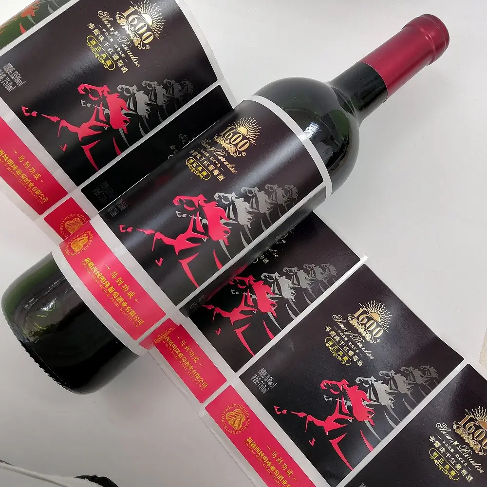 High Quality Luxury Bronzing Embossed Crystal Spot UV Spot Printing Wet Strength Texture Paper Roll Custom Wine Labels