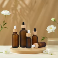 Flacon compte-gouttes en verre mat 5ml 10ml 15ml 20ml 30ml 50ml 100ml avec bouchon compte-gouttes motif bois, vide, pour huiles essentielles et sérums