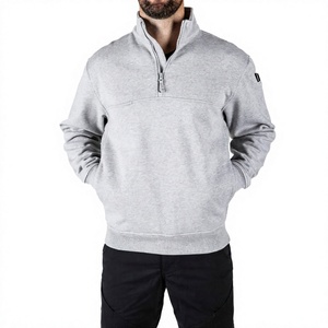Sweat-shirt à capuche demi-zippé en polaire gris pour homme, en polyester, imprimé numérique, uni, décontracté, respirant, coupe classique, automne - Product Image 1