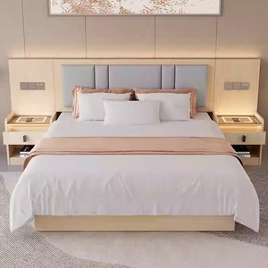 ชุดเฟอร์นิเจอร์ห้องนอนโรงแรมทันสมัย ปรับแต่งได้ ราคาประหยัด โครงเตียงไม้พร้อมหัวเตียงหุ้มเบาะและโต๊ะข้างเตียง - Product Image 3