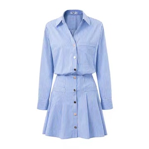 เดรสแขนยาวคุณภาพสูงสำหรับฤดูร้อน ติดกระดุมด้านหน้า ปกคอเสื้อพับได้ ขายส่ง เดรสลำลองผ้าฝ้ายหรูหราสำหรับงานพรอมสำหรับผู้หญิง - Product Image 2