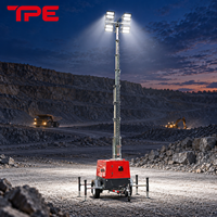 Tour d'éclairage LED diesel Kubota Z482 Mecc Alte PM5G 42,5 kW, mât hydraulique galvanisé de 9 m, remorque pour la construction