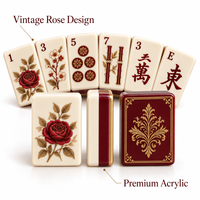 Jeu de tuiles de Mahjong américain avec motifs vintage Rose Bourgogne pour les soirées de jeu en famille, idéal pour la vente au détail et la personnalisation de marque